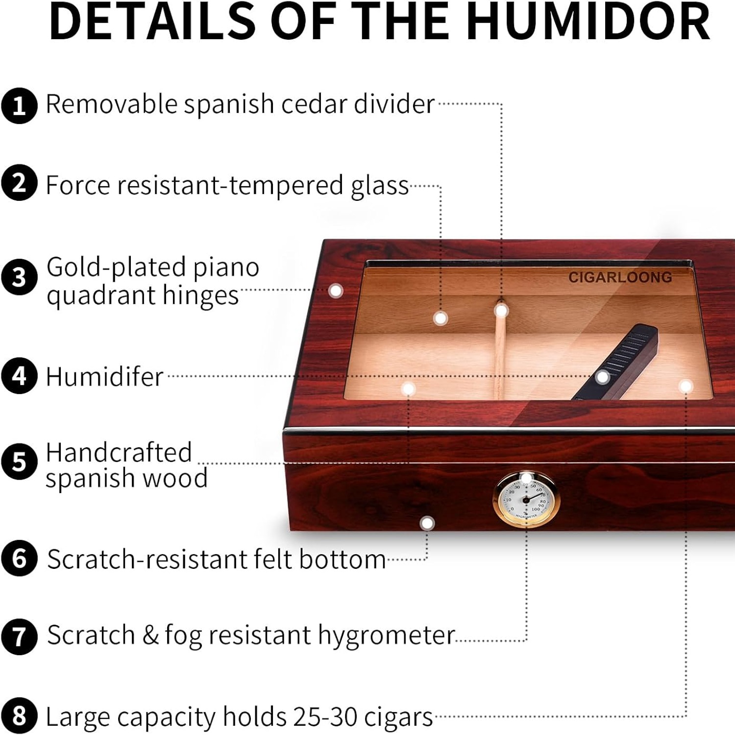 Spanish Cedar Desktop Humidor with Hygrometer: image 3