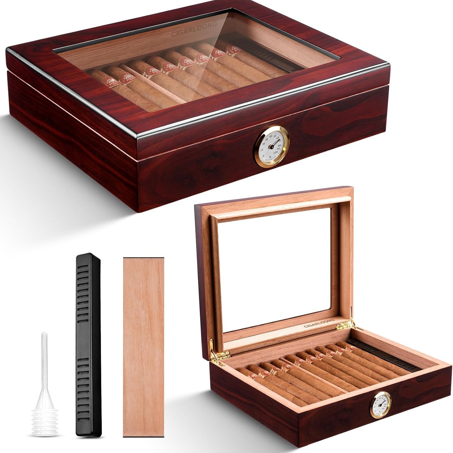 Spanish Cedar Desktop Humidor with Hygrometer